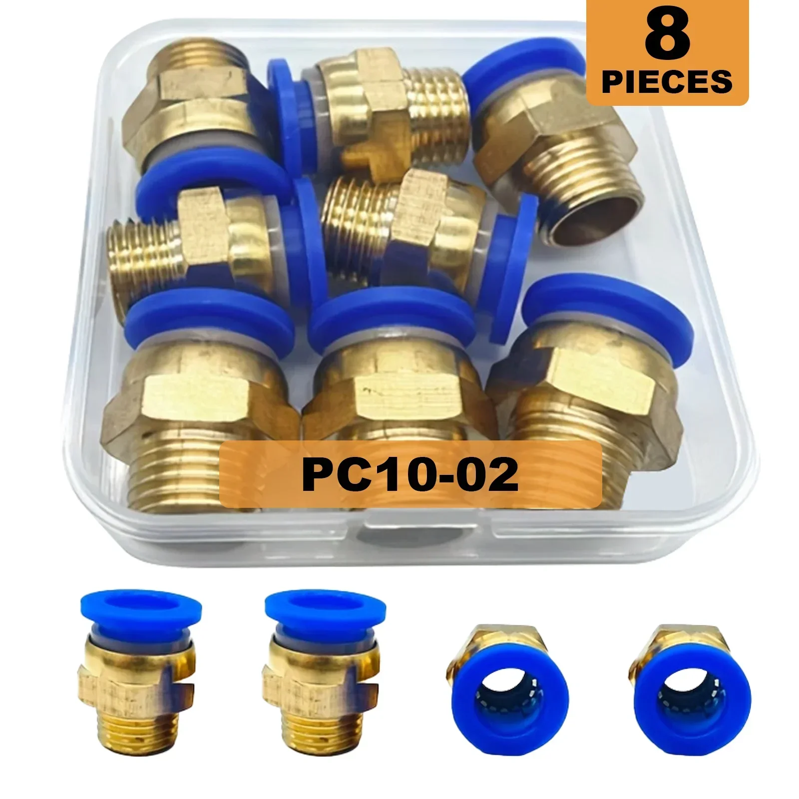 Pneumatic Fittings Kit | 8-Piece Brass Male Thread Connectors for Air Compressors & Impact Wrenches - Thumbnail 2
