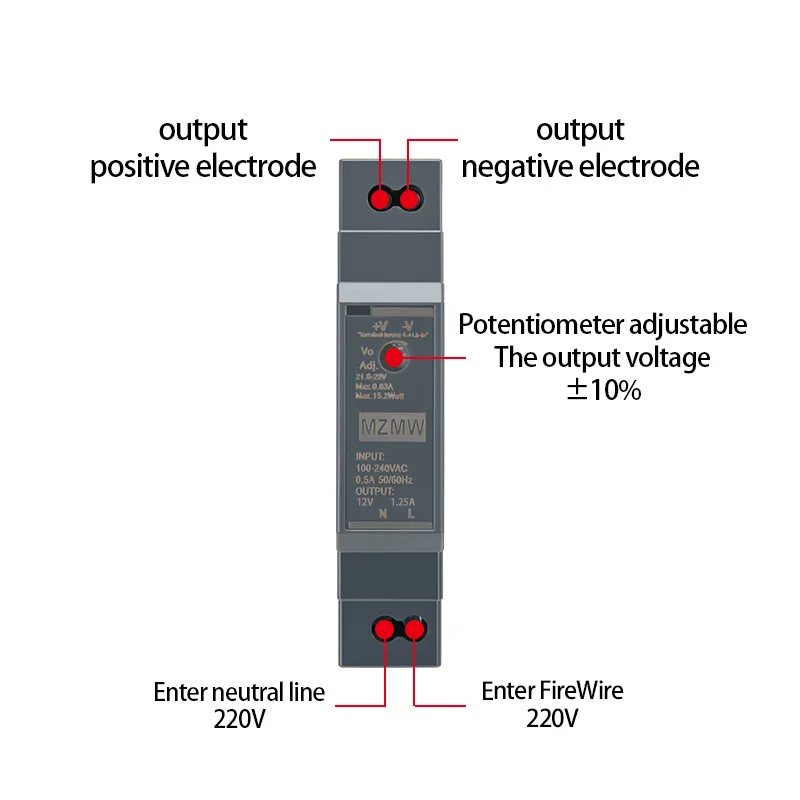 Ultra-Thin DIN Rail Power Supply | 15W AC/DC Converter | 100-240V to 12V/24V Industrial Transformer - Thumbnail 2