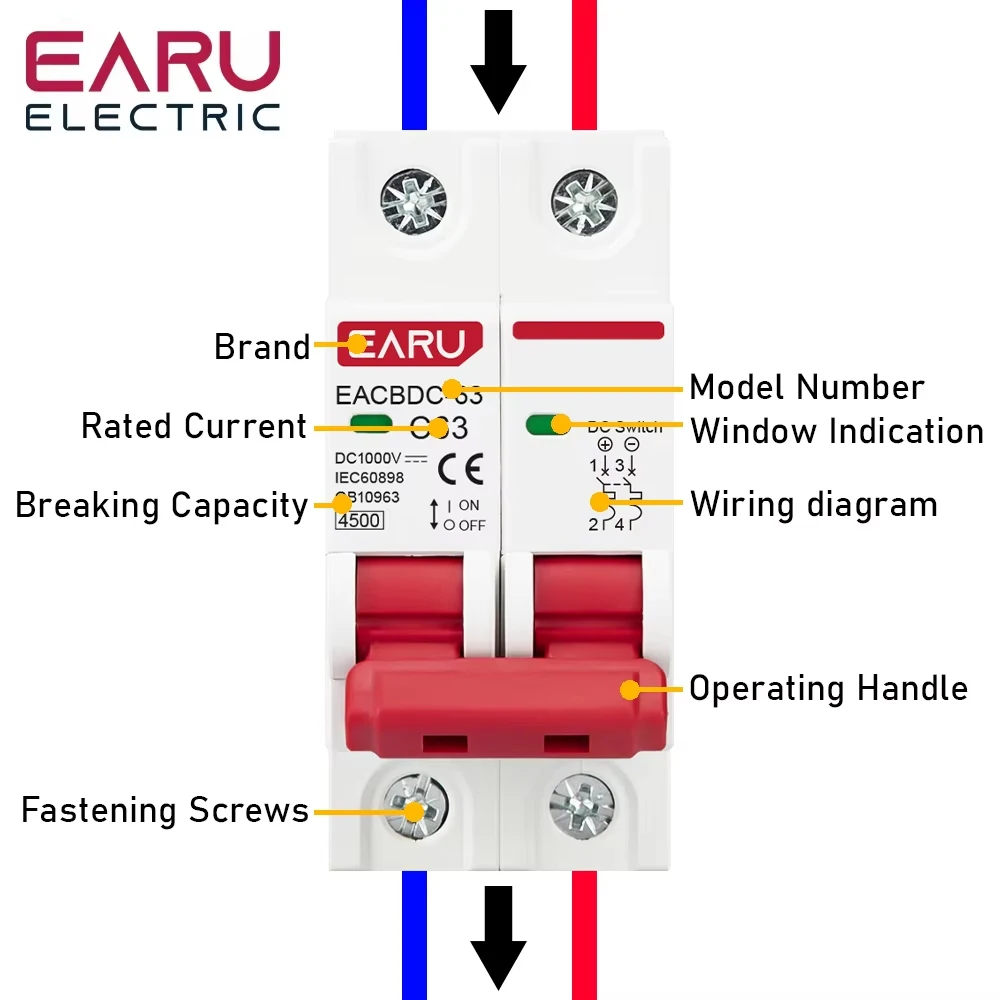 Solar PV DC Circuit Breaker | 1000V Overload Protection | 1P-4P | 6A-125A MCB - Thumbnail 4