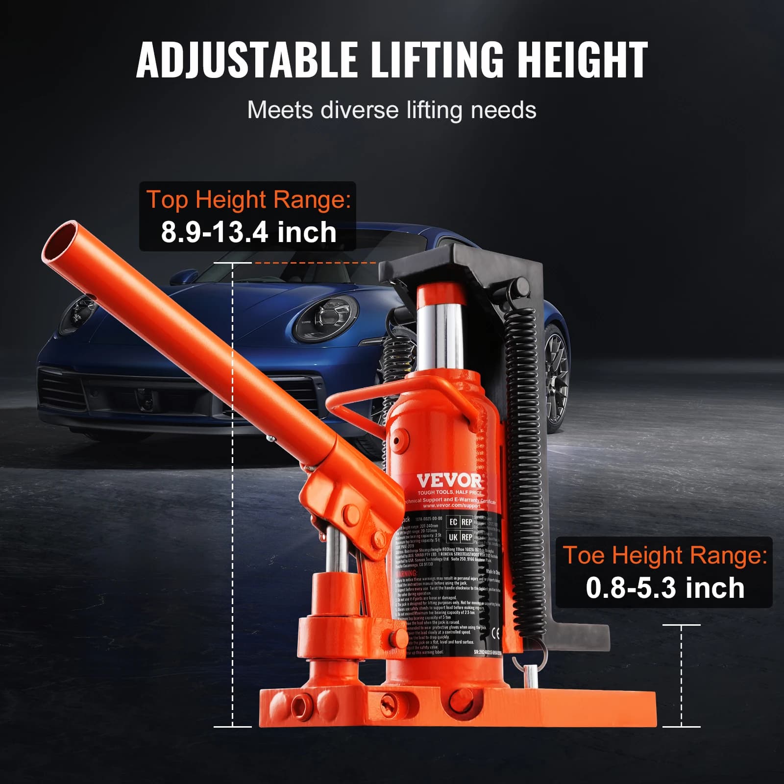 SucceBuy Hydraulic Toe Jack 2.5 Ton On Toe Toe Jack Lift 5 Ton Top Lift Capacity Machine Jack 0.8-5.3 in Toe Height 8.9-13.4 Top - Thumbnail 3