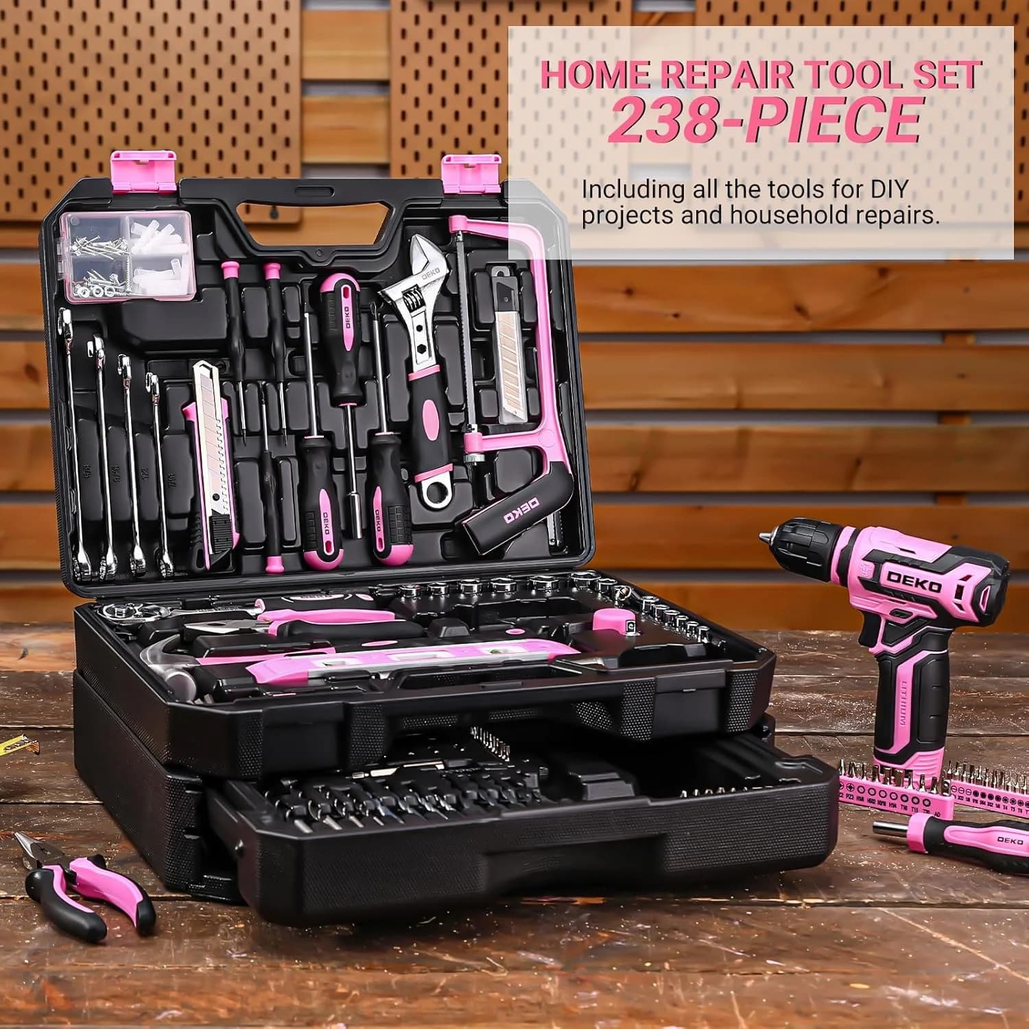 DEKO Home Mechanic Toolbox with 12V Power Cordless Drill Hand Repair Tools Sets Combo Kits Storage Organizer Drawer Case - Thumbnail 6