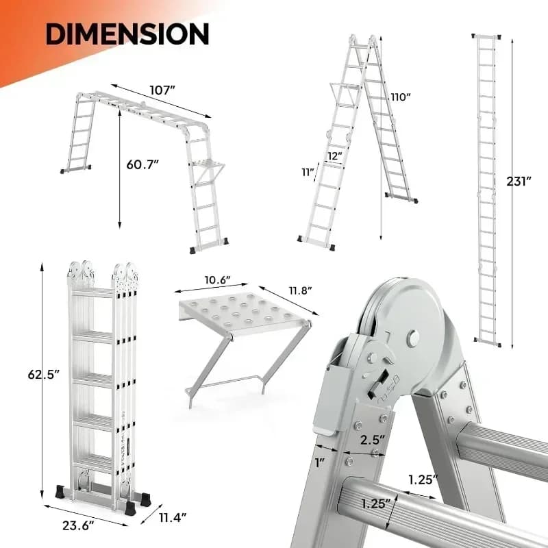 7-in-1 Combination Ladder | Heavy-Duty Aluminum Multi-Purpose | EN 131 Standard Extension - Thumbnail 5