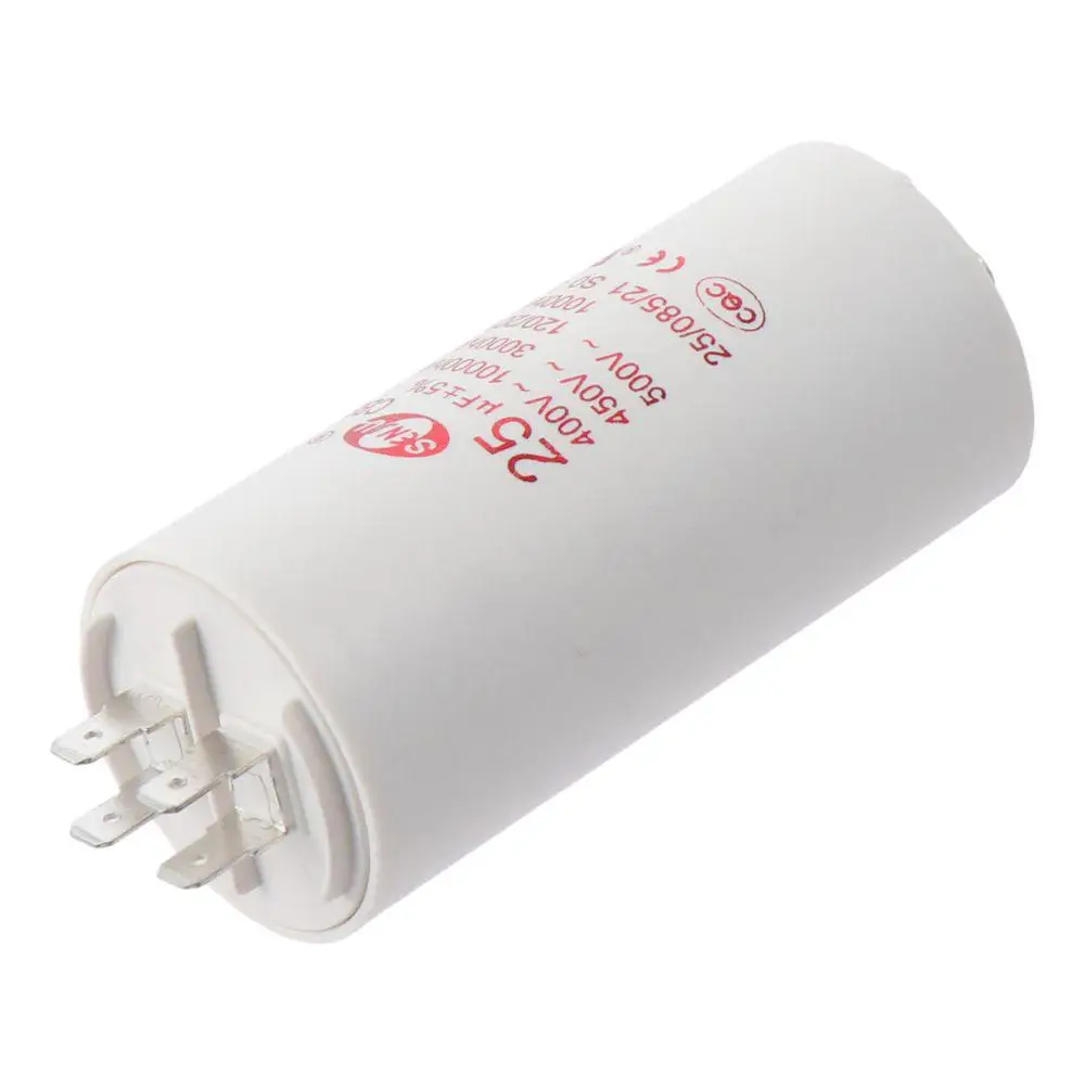 CBB60 Run Capacitor 25uF 450V AC Double Insert 50/60Hz Cylinder 73x44mm White for Air Compressor Water Pump Motor - Thumbnail 2