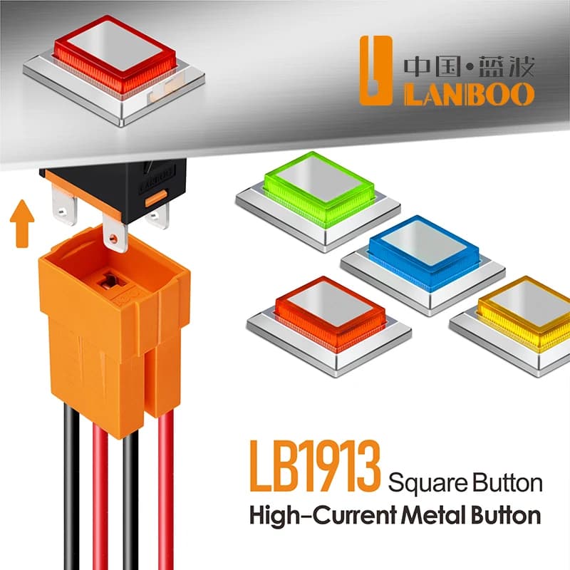 15A Push Button Switch | 2NO 4-Pin Square Design | Durable Plastic & Metal Construction - Thumbnail 3