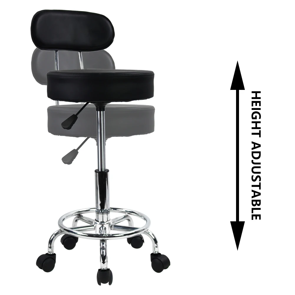 Rolling Stool | PU Leather Drafting Chair with Footrest | Home Office & Computer Task Chair - Thumbnail 4