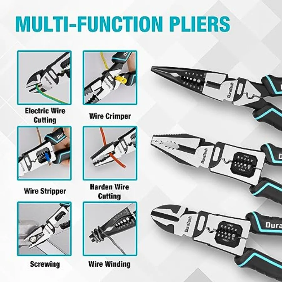 6-in-1 Wire Stripper & Crimper Tool | 8.5 Long Nose Pliers Set for Electrical Repair - Thumbnail 3