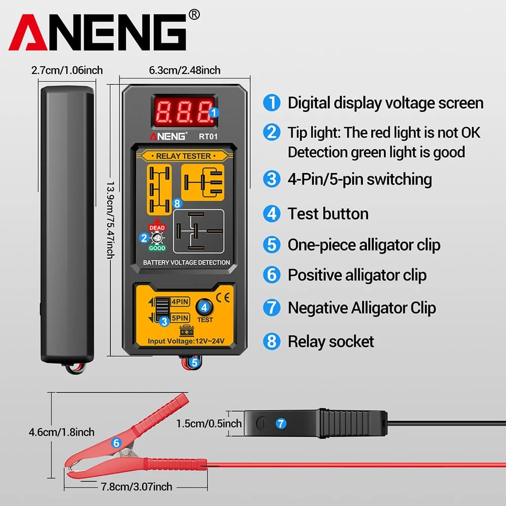 Automotive Relay Tester | 11-25V Digital Display | 4/5 Pin Vehicle Battery Diagnostic Tool - Thumbnail 5