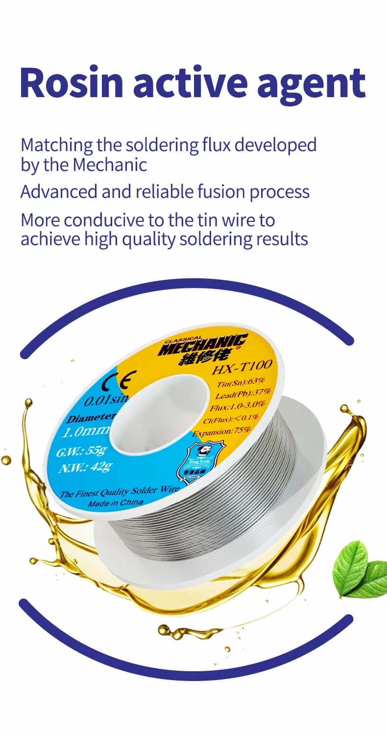 【MECHANIC】 HX-T100 200g Soldering Wire Mild Rosin Core 0.3mm 0.4mm 0.5mm 0.6mm 0.8mm 1mm 1.2mm For iPhone Samsung Repair Tool - Thumbnail 4