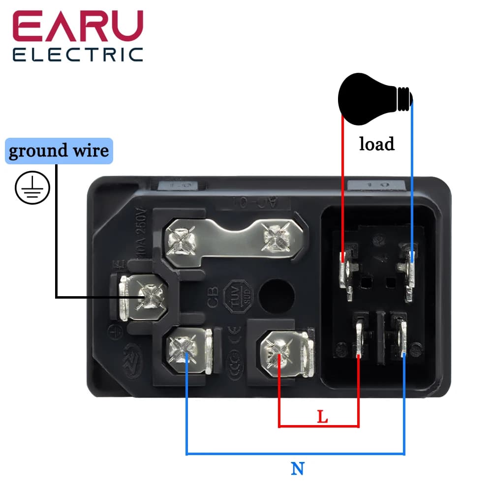 IEC C14 Fused Inlet Power Socket | 10A Fuse Protection | Rocker Switch in Multiple Colors - Thumbnail 5
