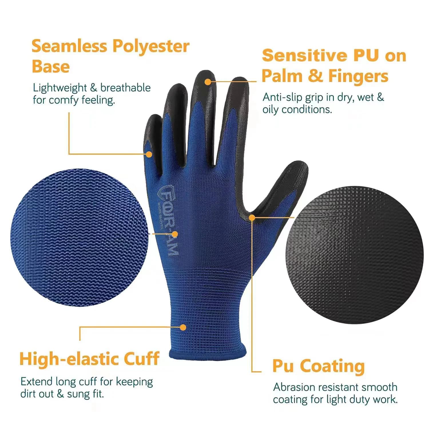 12-Pair PU Coated Work Gloves | Ultra-Thin Grip & Knit Wrist | Nylon Shell Safety Gloves - Thumbnail 3