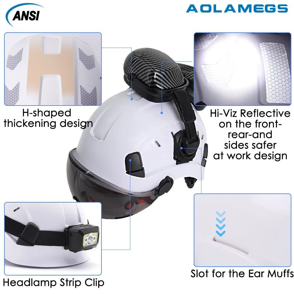 Fiber Safety Helmet | Double Goggles & Earmuffs | ANSI Rescue Head Protection - Thumbnail 4