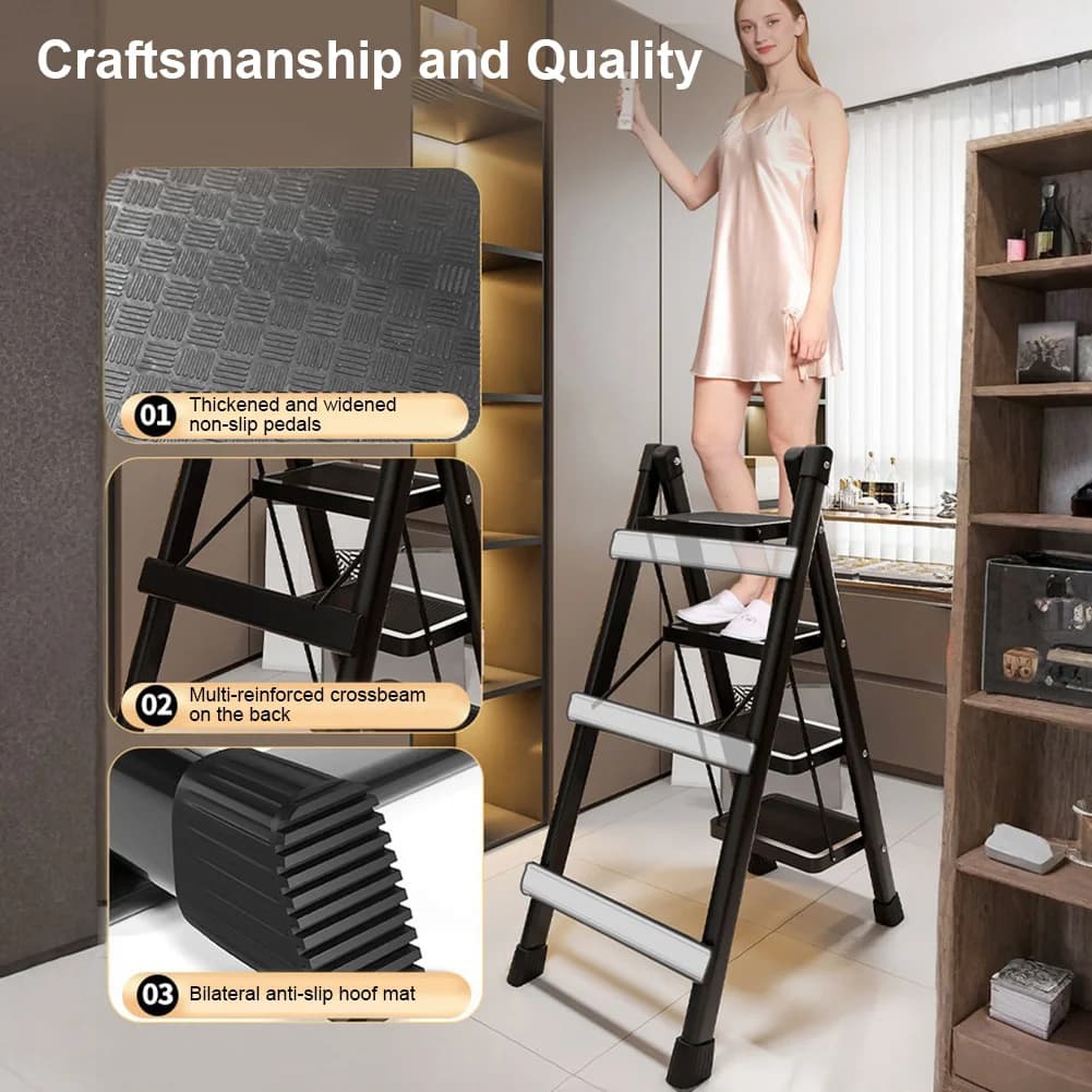 2/3/4 Step Folding Ladder | Heavy-Duty with Wide Anti-Slip Pedal | Multi-Use Hocker for Indoor & Outdoor - Thumbnail 3