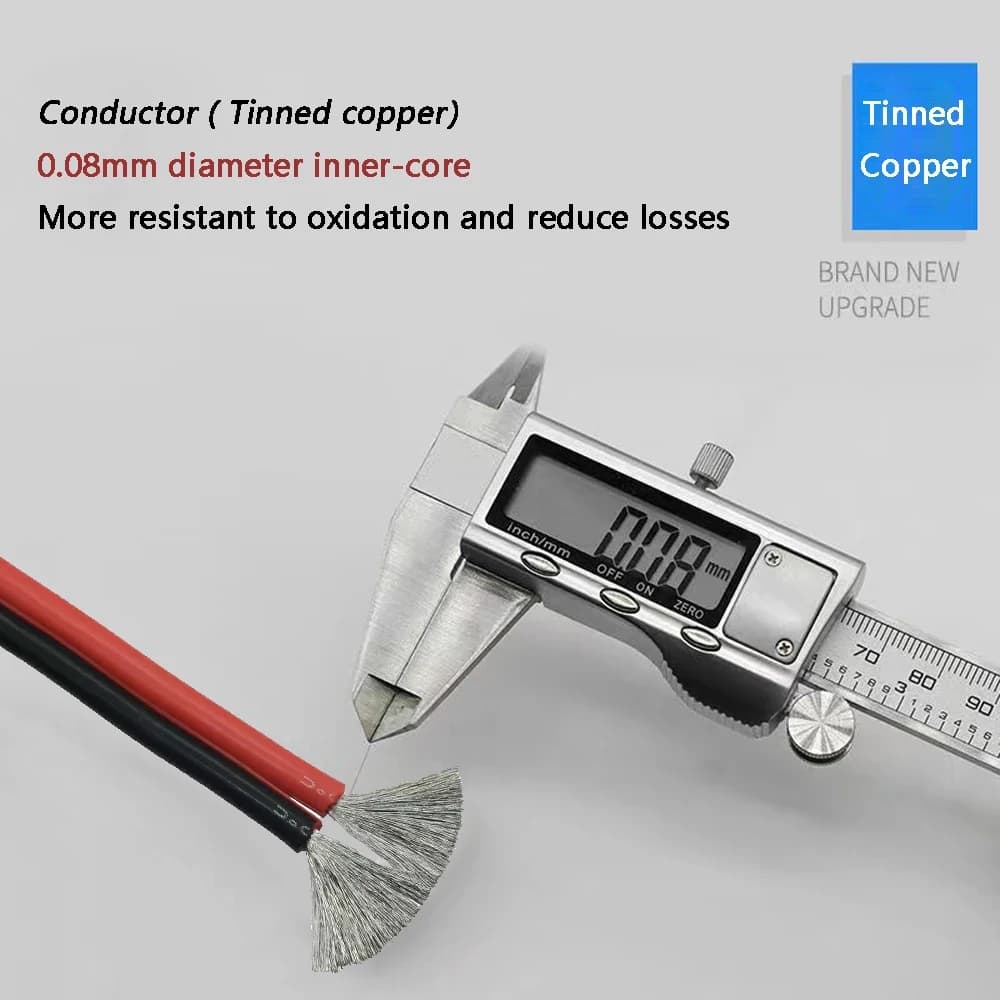 High-Temperature Silicone Wire | 2-Pin Black/Red Cable | 28-8 AWG Flexible Copper Core - Thumbnail 3