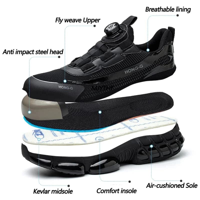 Button Safety Shoes | Anti-Smash Protective Boots | Fashion Men's Work Sport Shoes - Thumbnail 3