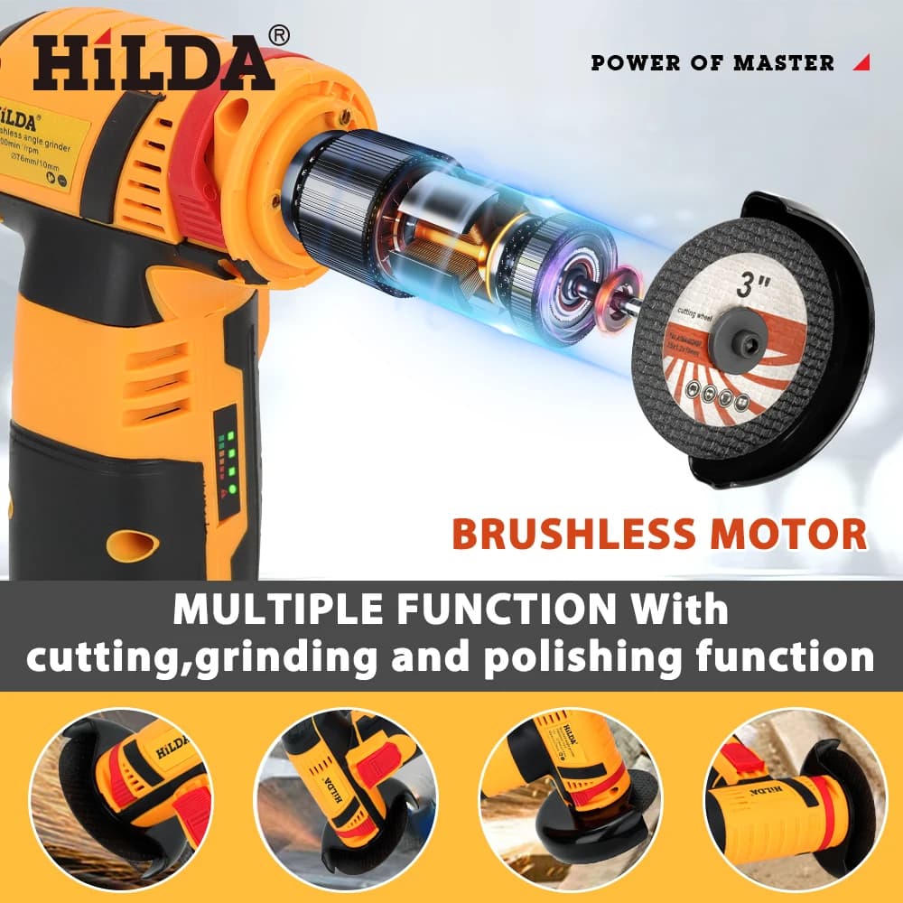 12V Cordless Angle Grinder | 3-Inch Brushless Motor | Compact Cutting & Polishing Tool - Thumbnail 5