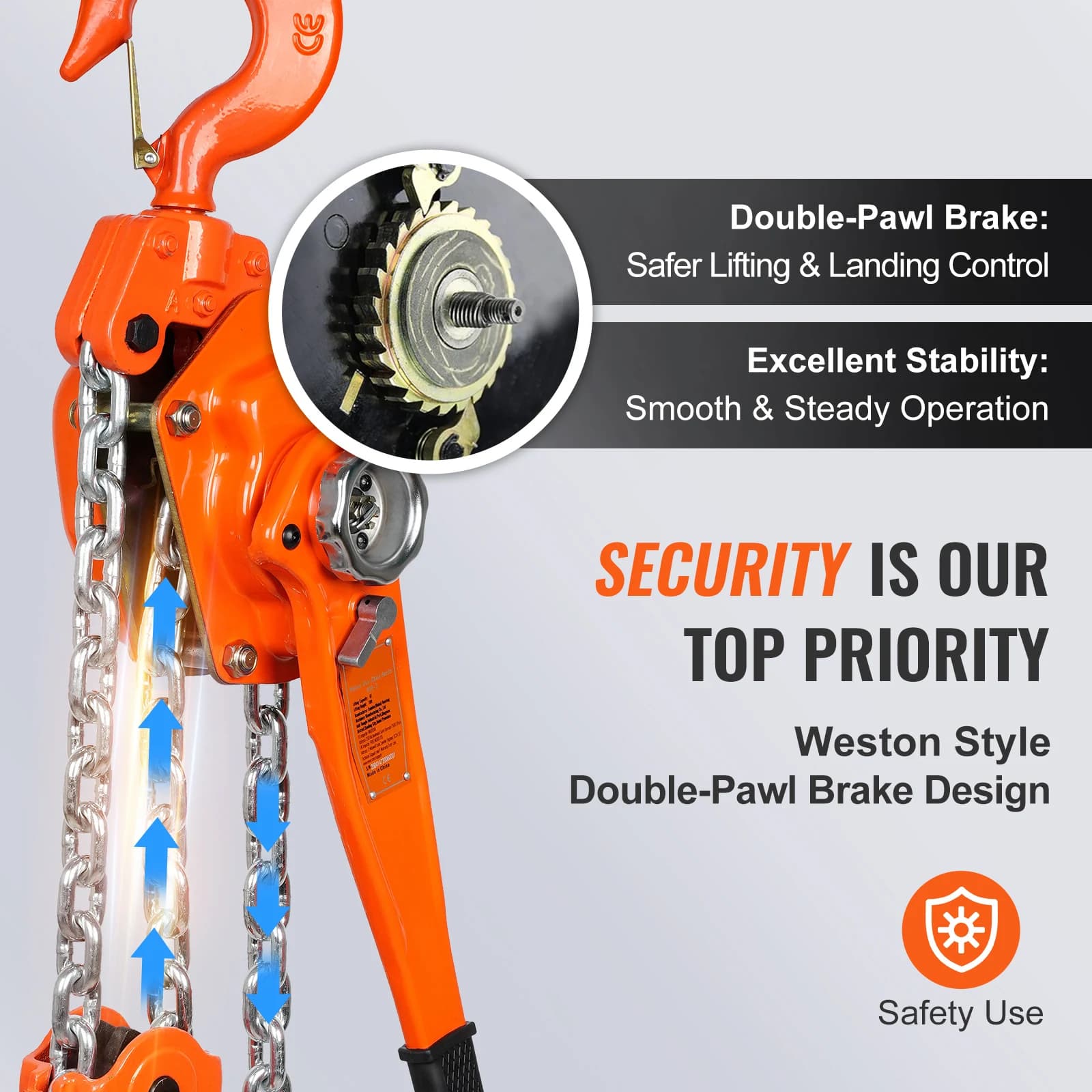 Manual Chain Hoist | G80 Galvanized Steel | 360° Swivel Hook & Double-Pawl Brake - Thumbnail 3