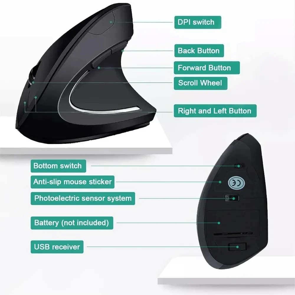 Vertical Wireless Mouse | 3 DPI Settings for Precision | 2.4GHz Connectivity - Thumbnail 2