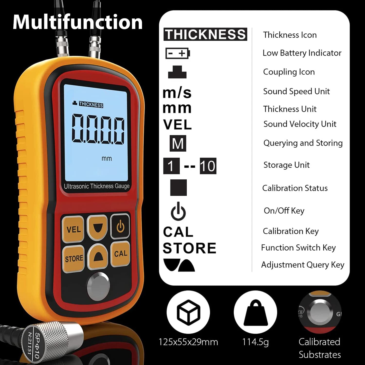Ultrasonic Thickness Gauge | 1.0-300mm Range | Multi-Material Paint & Metal Tester - Thumbnail 3