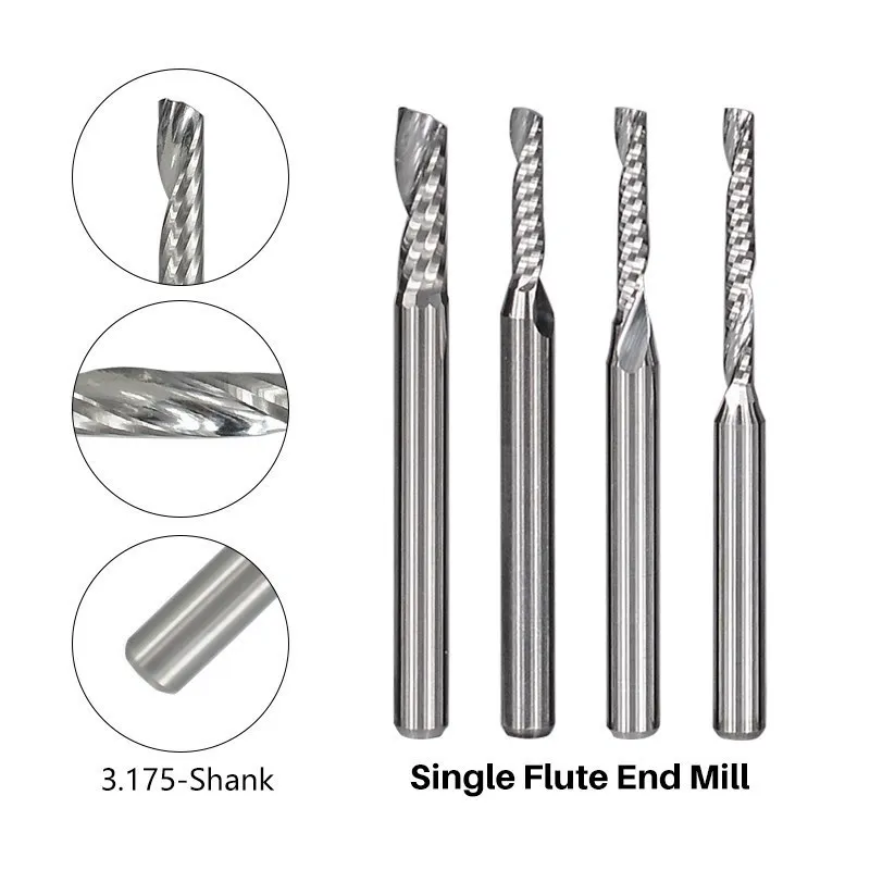 Spiral CNC Router Bits | Single Flute End Mill | 3.175-8mm Shank Woodworking Cutter - Thumbnail 5