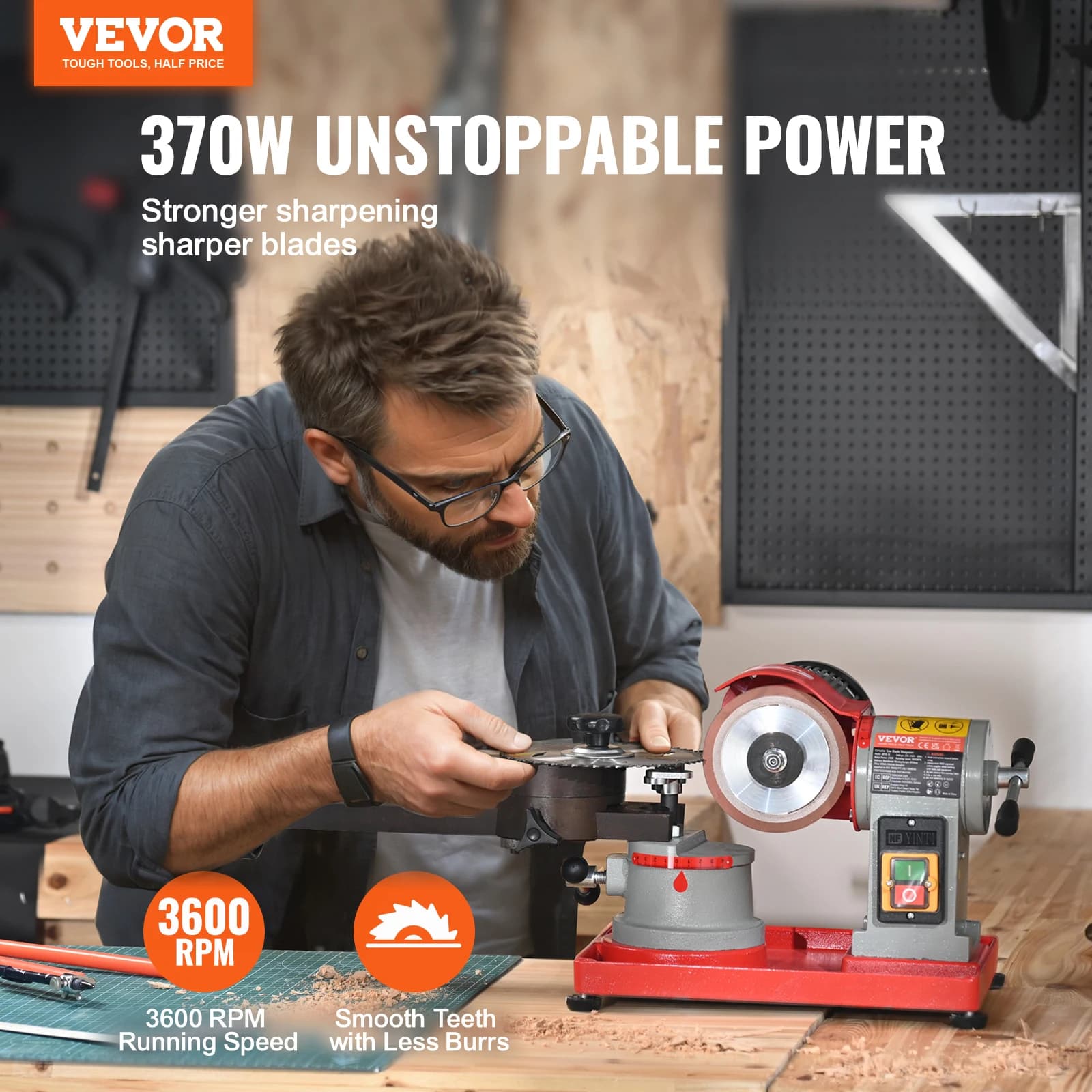 Saw Blade Sharpener | 370W 3600RPM Machine | 5-Inch Carbide Wheel Mill - Thumbnail 3