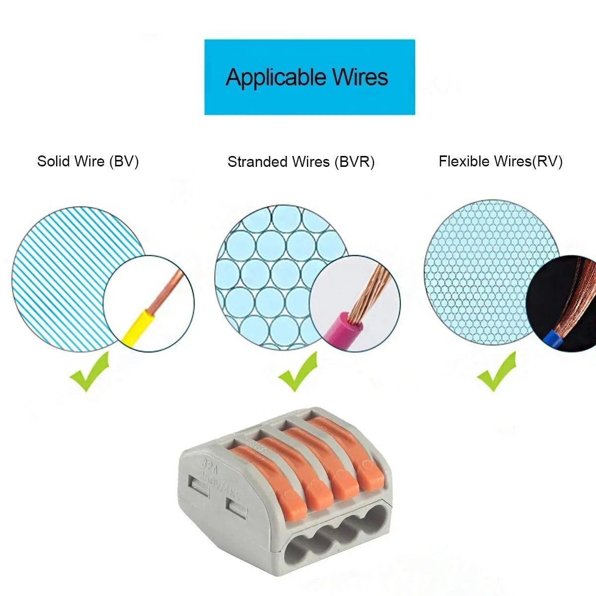 Lever-Acting Wire Connector Kit | 50-Piece Set | 28-12 AWG | Quick-Splice Electrical Terminals - Thumbnail 5