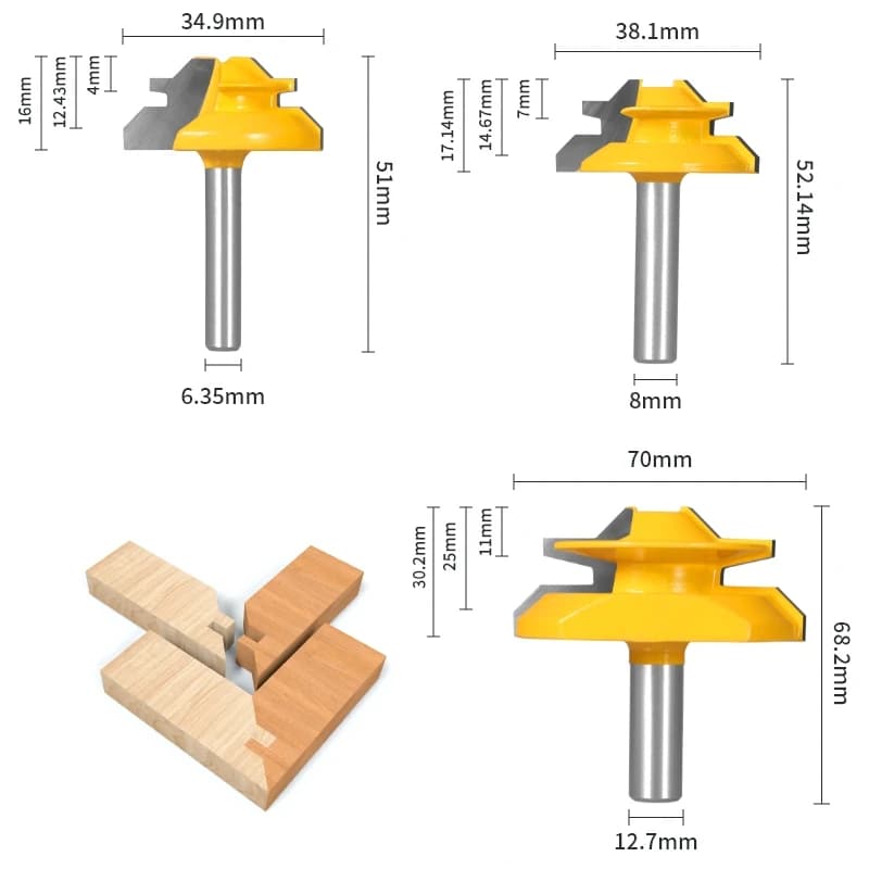 45 Degree Lock Miter Router Bit | Woodworking Joinery | Professional Milling Cutter - Thumbnail 4