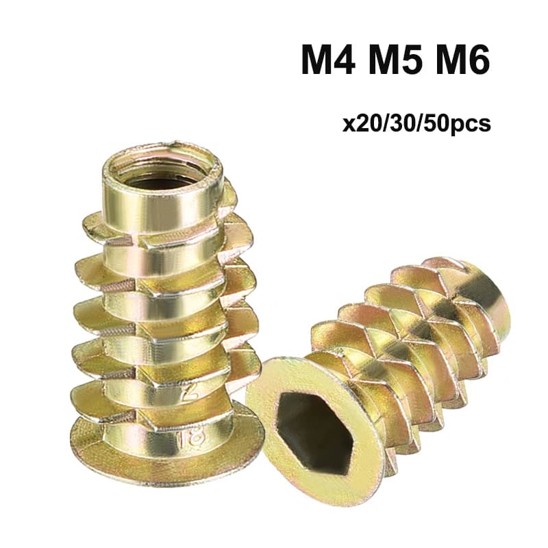 Drive Threaded Insert Nuts | Zinc Alloy Furniture Nuts for Wood | M4 M5 M6 20/30/50pcs - Thumbnail 2