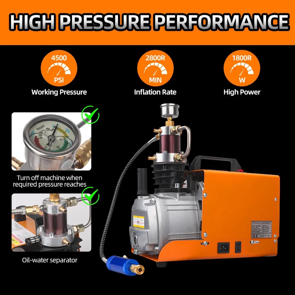 300 Bar PCP Air Compressor | 4500 PSI High-Pressure Pump for Air Rifles & Scuba Tanks | 110V/220V Electric - Thumbnail 2