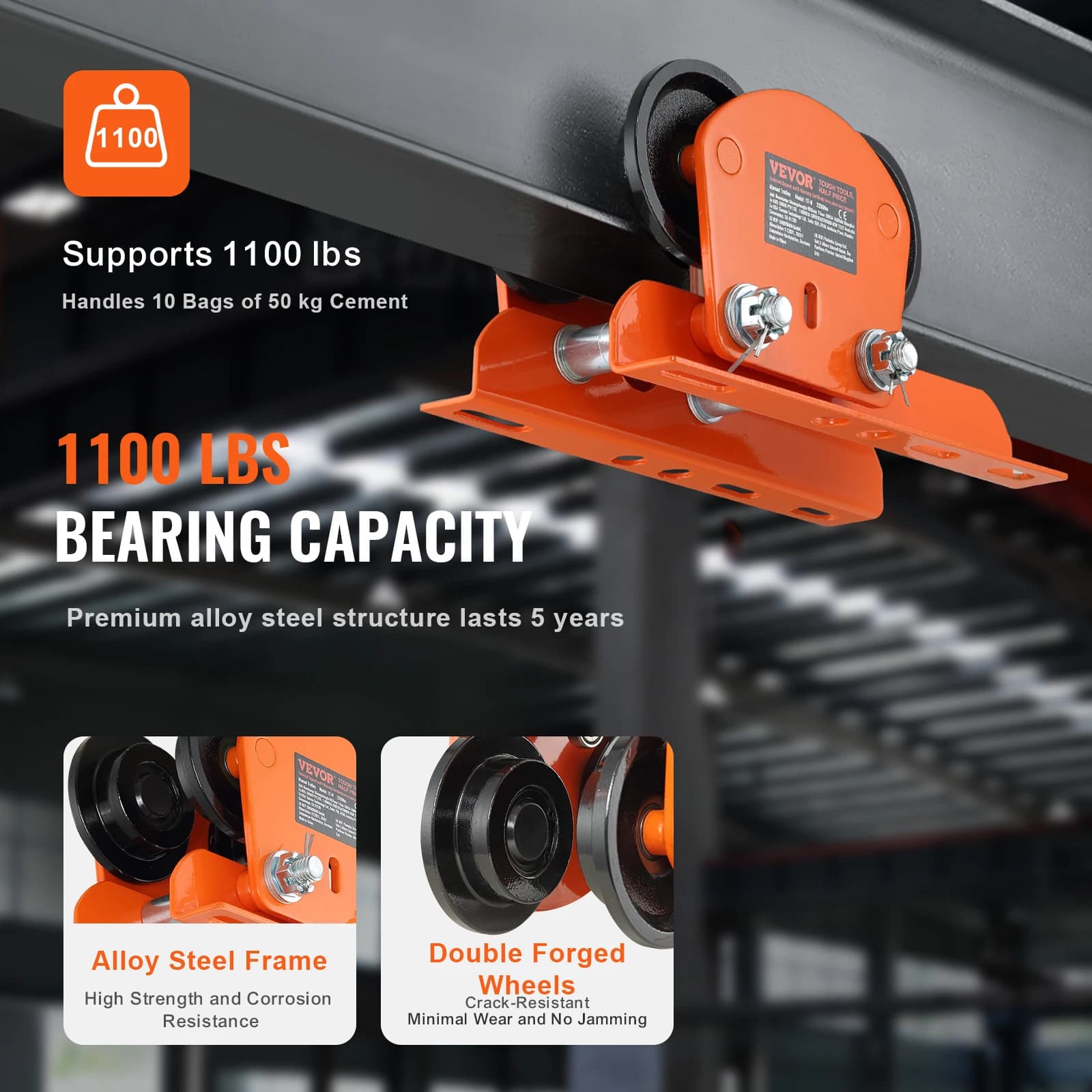 Electric Hoist Trolley | 0.5-1 Ton Capacity | Dual-Wheel Push Beam System - Thumbnail 4