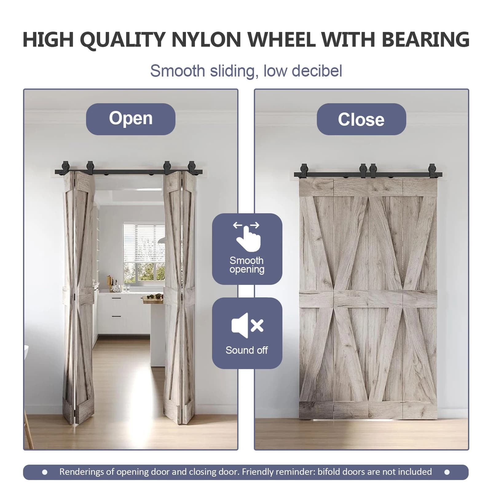 Heavy-Duty Bifold Barn Door Hardware Kit | Smooth Sliding Black Track System for Farmhouse Doors - Thumbnail 5