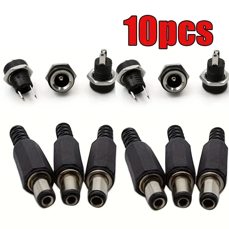 DC Power Connector Set | 5.5x2.1mm Panel Mount Jack & Plug | 5-Pair Kit for Secure Adapter Wiring - Thumbnail 3