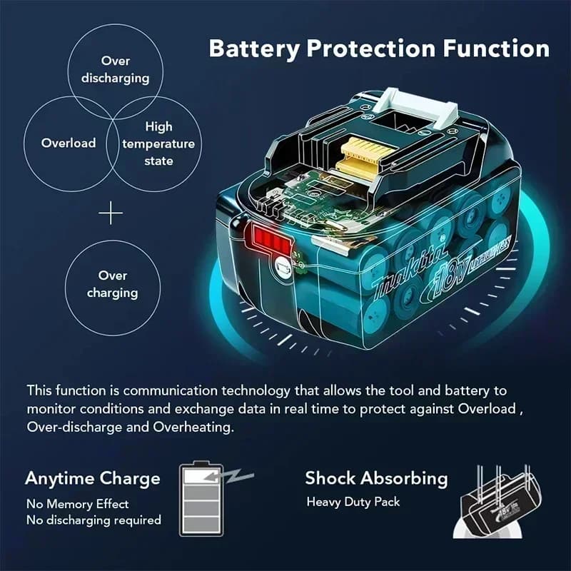 Genuine 6AH makita BL1860 18V Battery Power Tools Li-ion Replacement LXT BL1850 BL1840 for 18V Screwdriver with BMS TPCELL 18V - Thumbnail 5