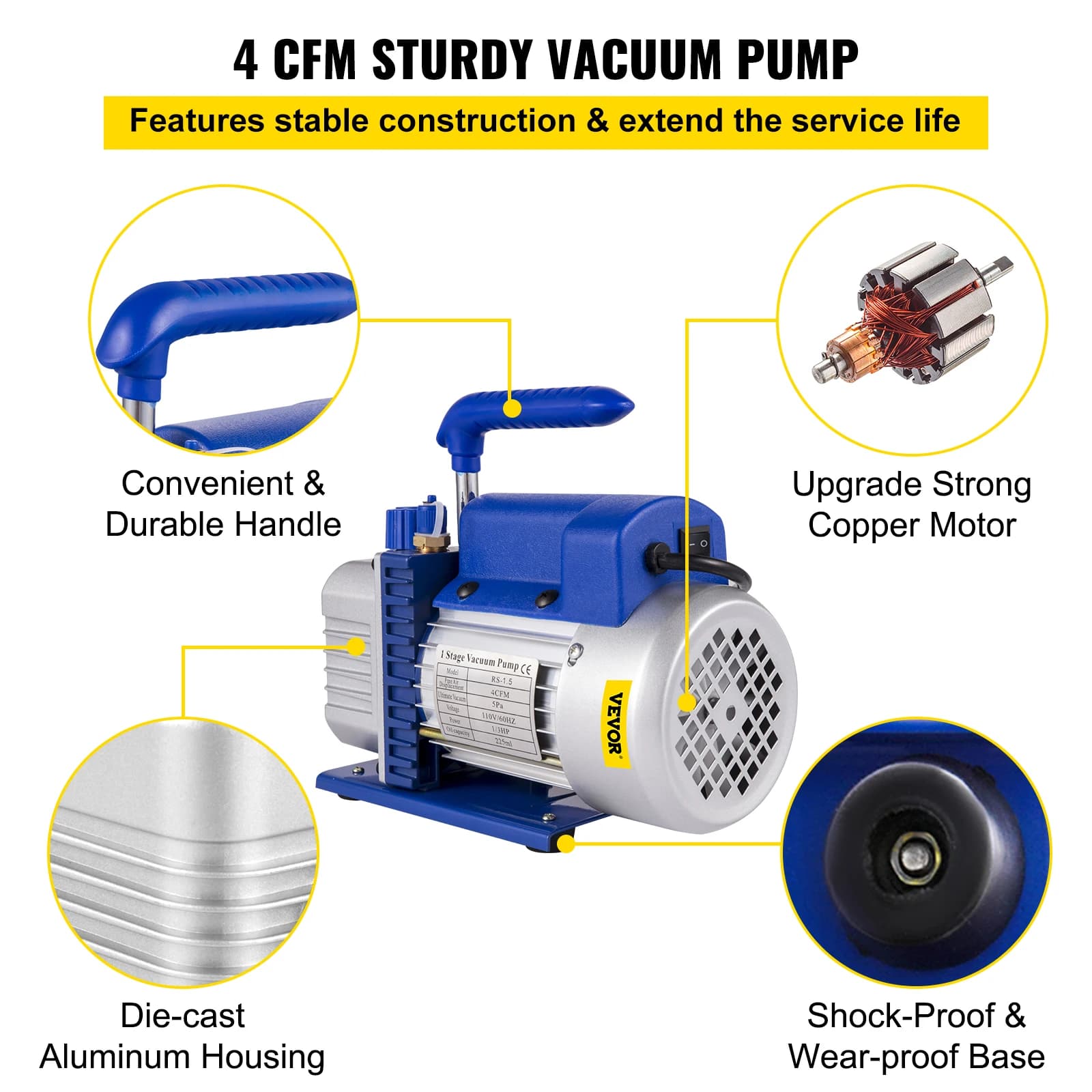 Vacuum Pump 2.5-5CFM | HVAC & AC Maintenance Kit | Professional Refrigeration Degassing - Thumbnail 3