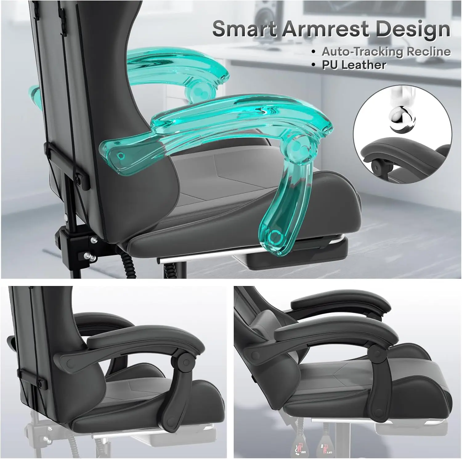 Gaming Chair with Footrest | Adjustable Headrest & Lumbar Support | Swivel Computer Chair - Thumbnail 5