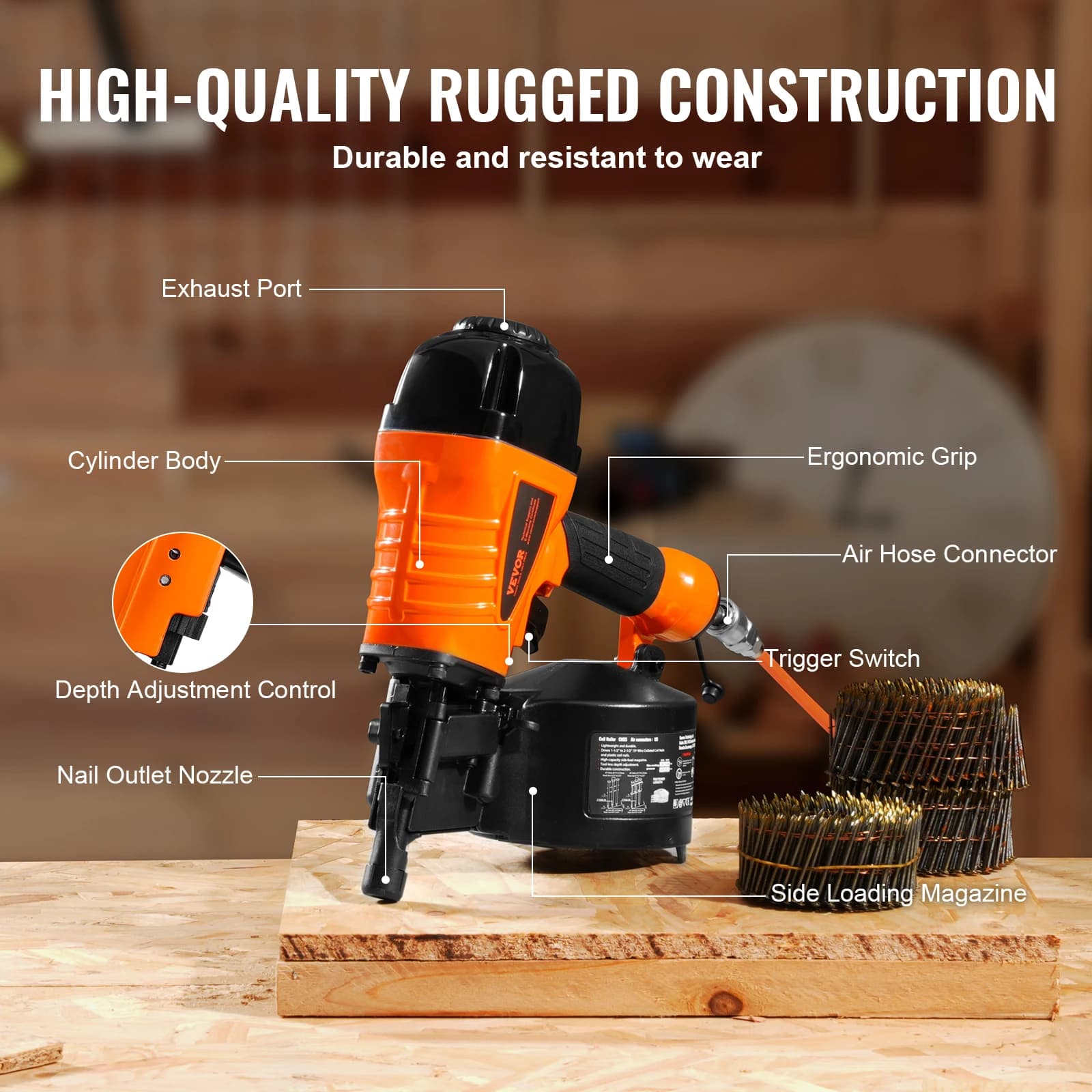 Siding Nailer | Pneumatic Pallet Making Tool | 70-120PSI for CN55-CN90 Nails - Thumbnail 5