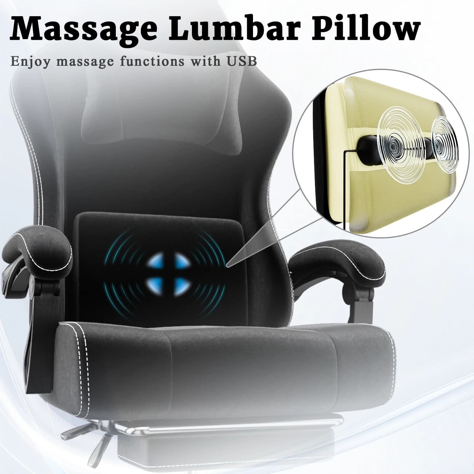 Gaming Chair | Built-in Massage Lumbar Support & Foot Pedals | Fabric Ergonomic Computer Desk Chair - Thumbnail 3