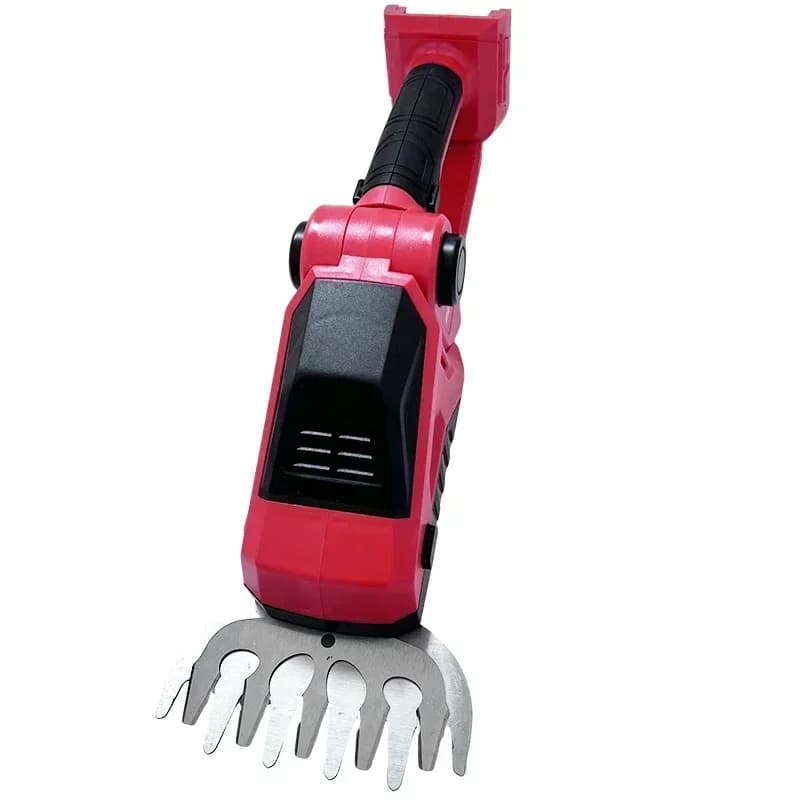 Milwaukee cordless hedge trimmer with 20V battery, dual-action blades for trimming bushes and shrubs in garden maintenance.