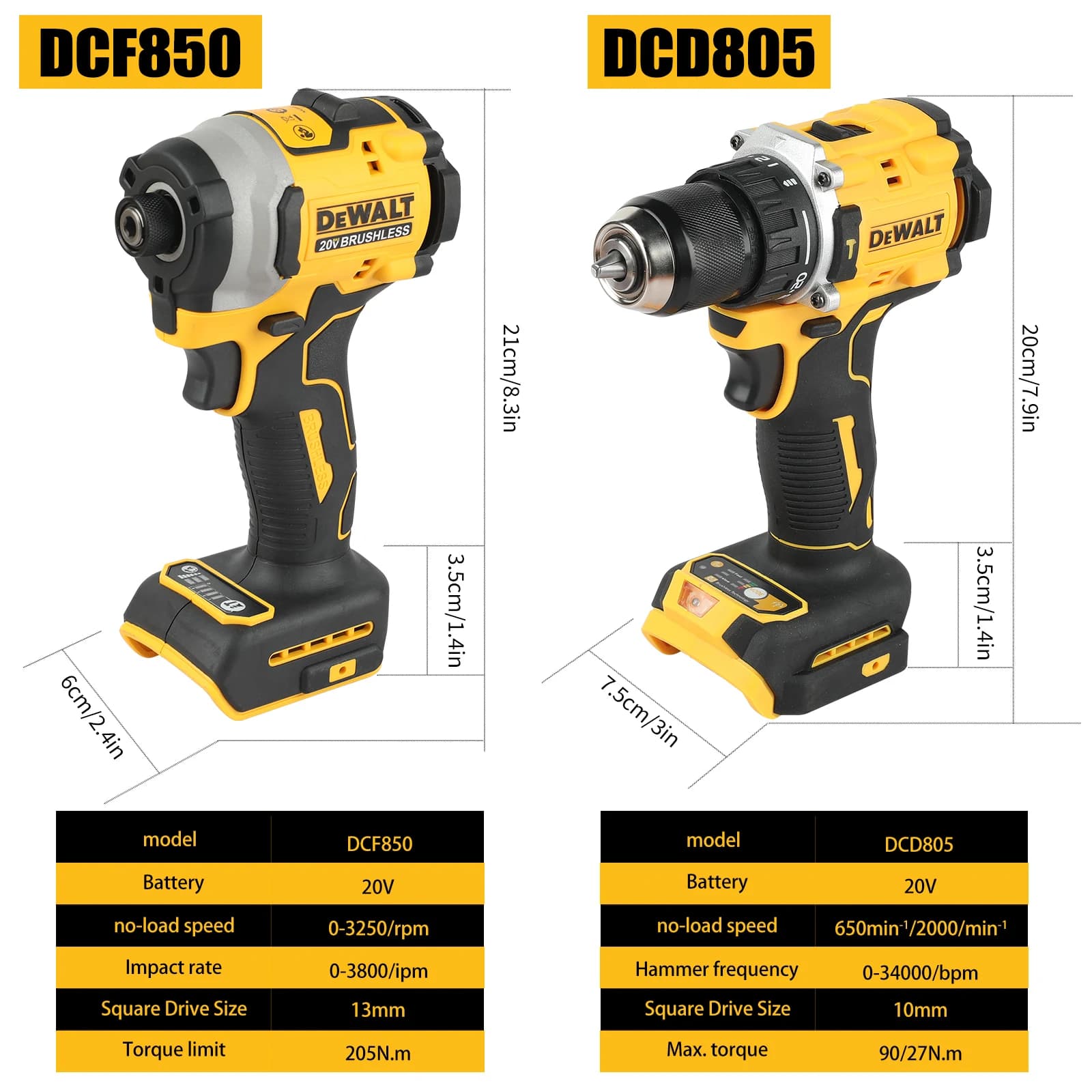 DeWalt DCD805 Brushless Cordless Drill & Impact Driver Kit | Professional-Grade Power Tools - Thumbnail 3