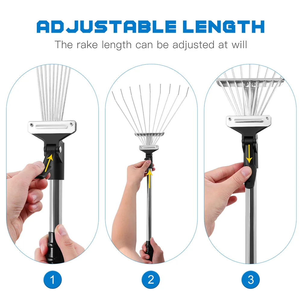 Duty Metal Rake | Telescopic Adjustable Anti-Slip Handle | Professional Yard Cleaning Tool - Thumbnail 5
