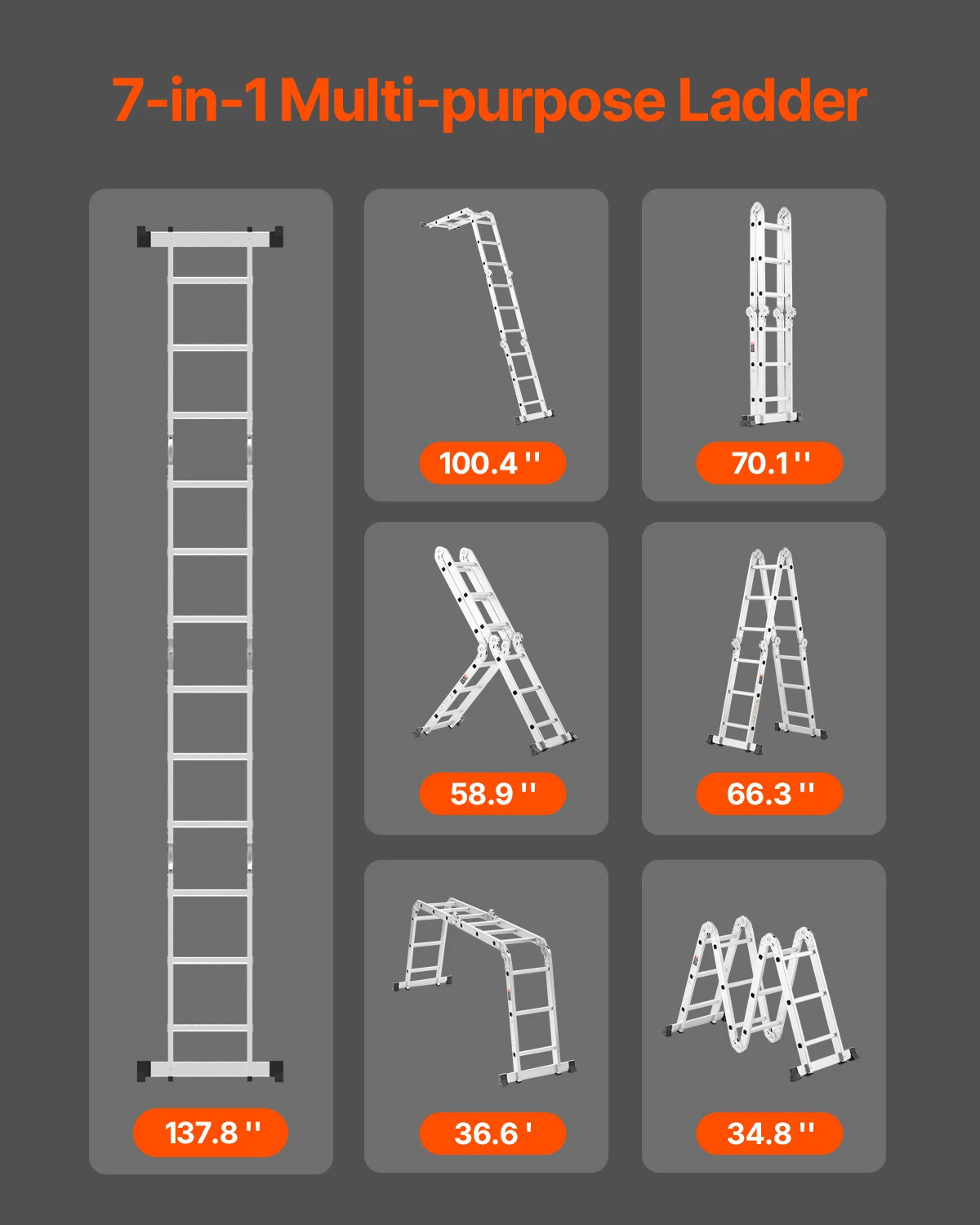 7-in-1 Multi-Purpose Folding Ladder | Adjustable Telescoping Design | For Household & Outdoor Work - Thumbnail 3