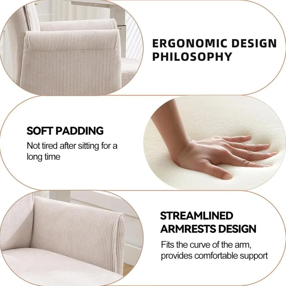 Velvet Office Chair | 360° Swivel & Gold Base | Striped High-Back Ergonomic Task Chair - Thumbnail 6