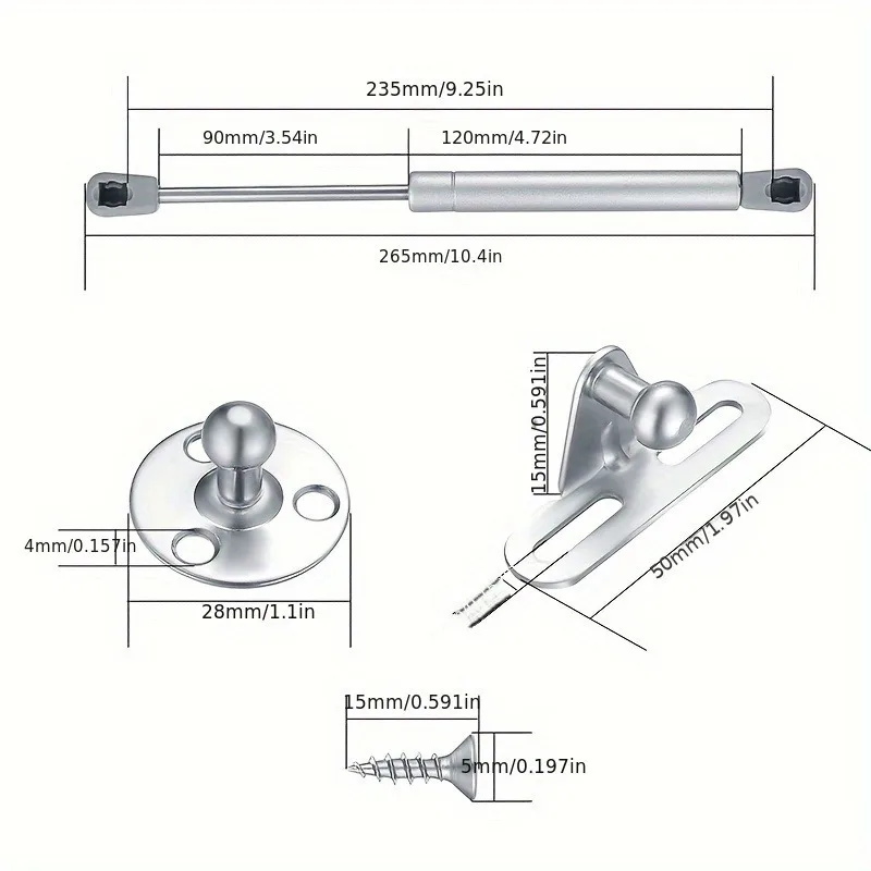 Hydraulic Gas Spring | Lift Support Strut | For Cabinet Doors & Desk Lids - Thumbnail 5