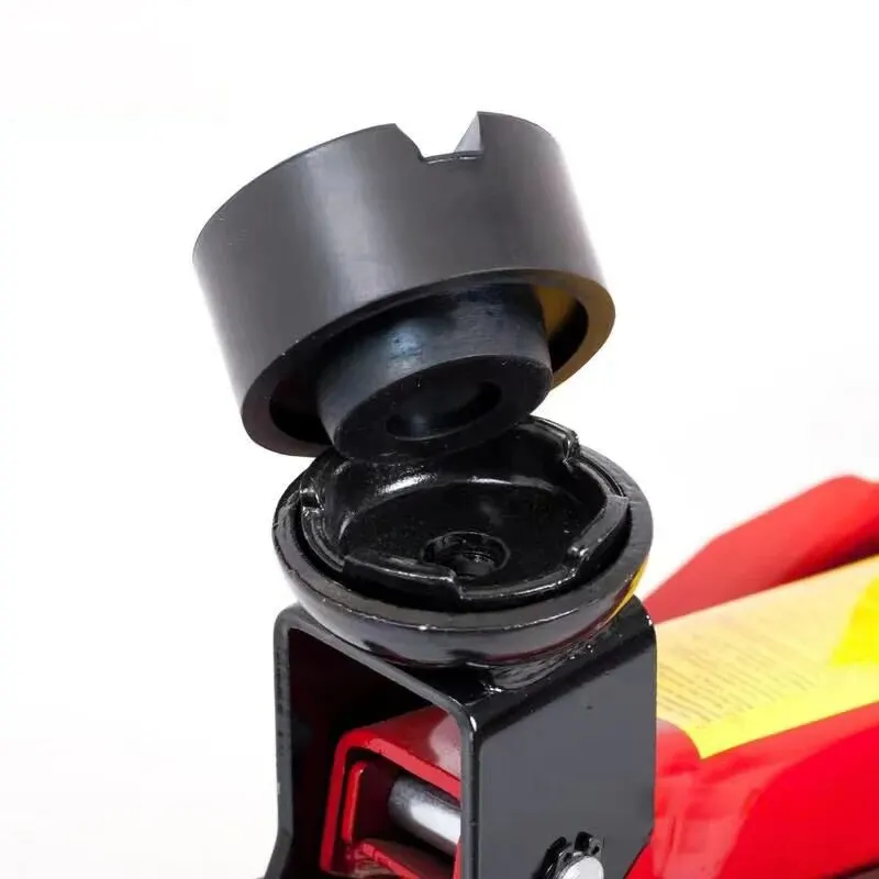 Professional car lift jack support stand with rubber pads, wheel dolly, and slotted frame rail adapters for Lexus, Subaru, Fiat, Volvo repair.
