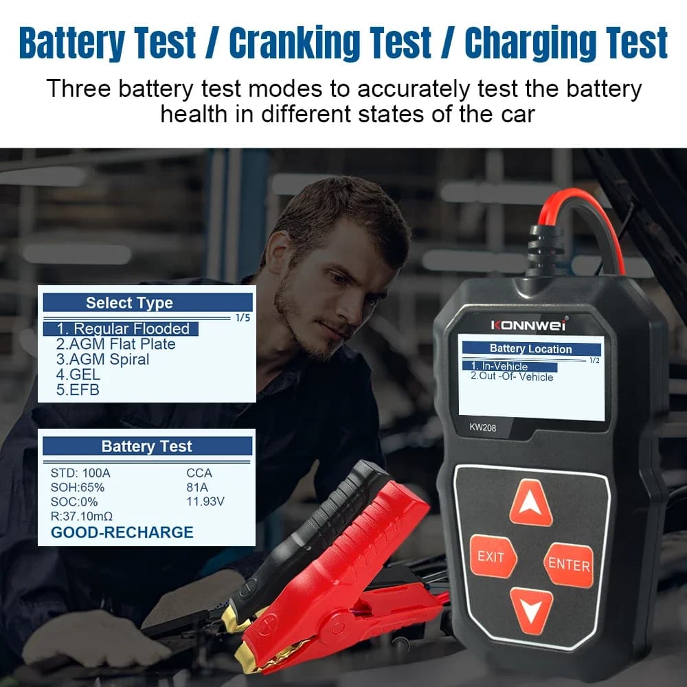 12V Car Battery Tester | Automotive Analyzer with Waveform Voltage | For Car and Motorcycle - Thumbnail 2