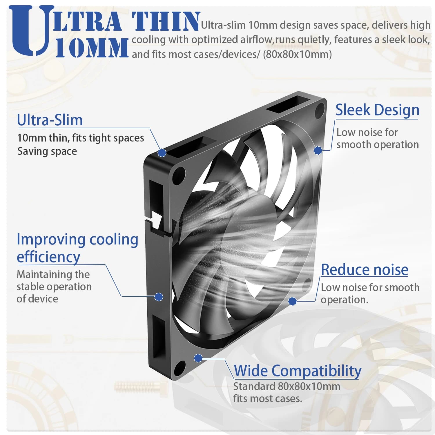 Ultra-Quiet 80mm PC Cooling Fan | 5V/12V/24V Brushless Motor | High-Airflow Case & CPU Cooler - Thumbnail 3