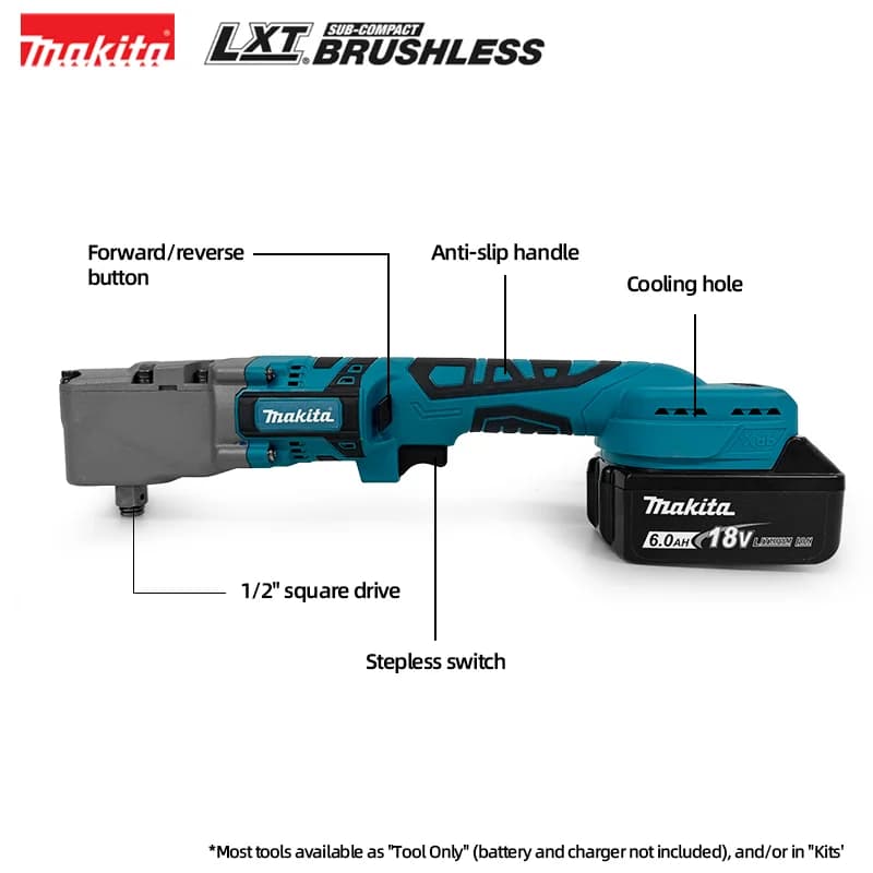 Makita 4800RPM Right Angle Wrench Cordless Electric Impact Wrench 90 Degree Ratchet Wrench For Makita 18v Battery - Thumbnail 6