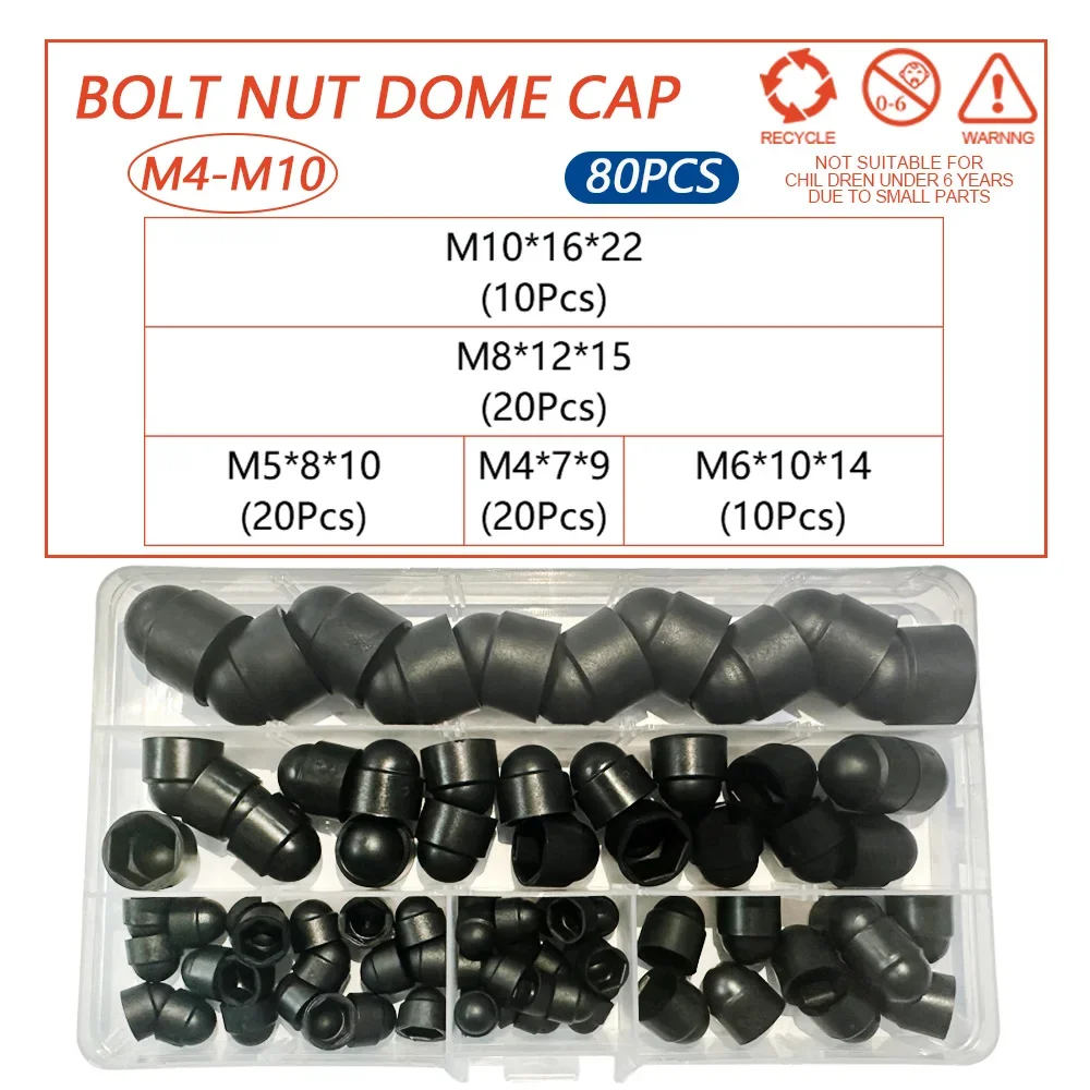 Socket Nut Caps | Black/White Plastic Dome Protectors | M4-M12 Acorn Screw Covers - Thumbnail 2