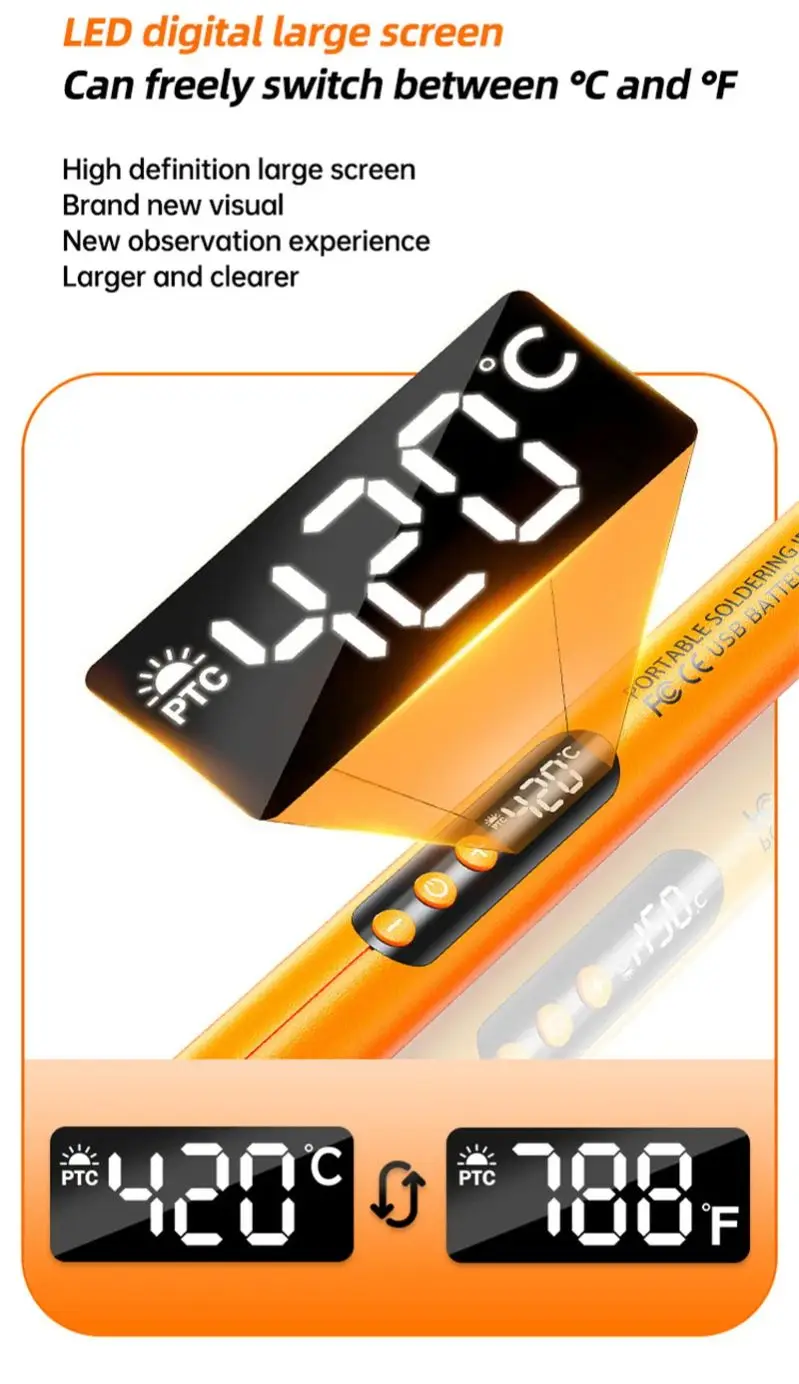Cordless Soldering Iron Kit | USB-C Rechargeable | Adjustable 300-450°C Temperature Control - Thumbnail 2