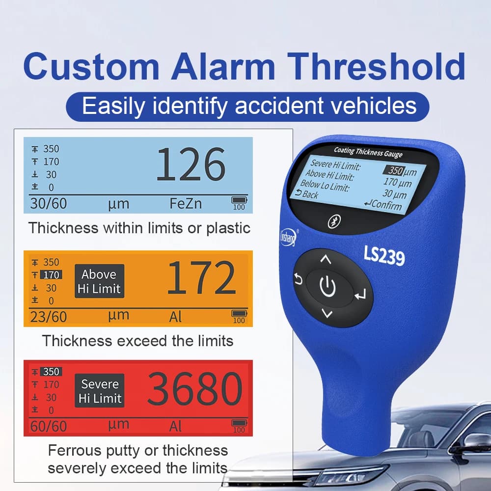 Professional Paint Thickness Gauge | High-Precision Coating Tester | Tri-Color Display - Thumbnail 3