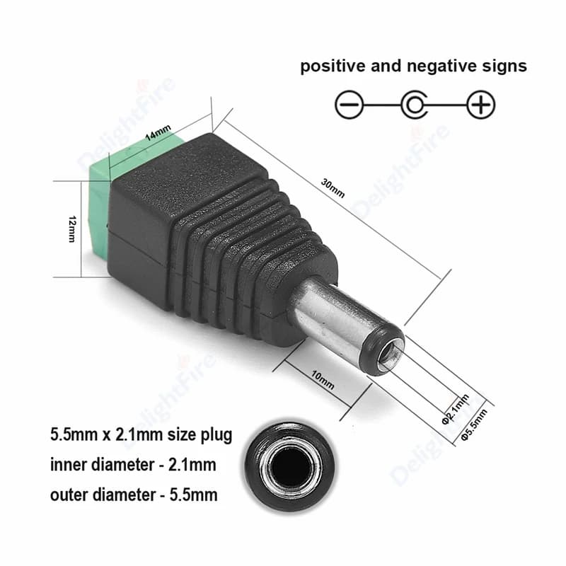 DC Power Connector | 5V/12V 5.5x2.1mm Barrel Jack | CCTV Camera & LED Strip Adapter - Thumbnail 3